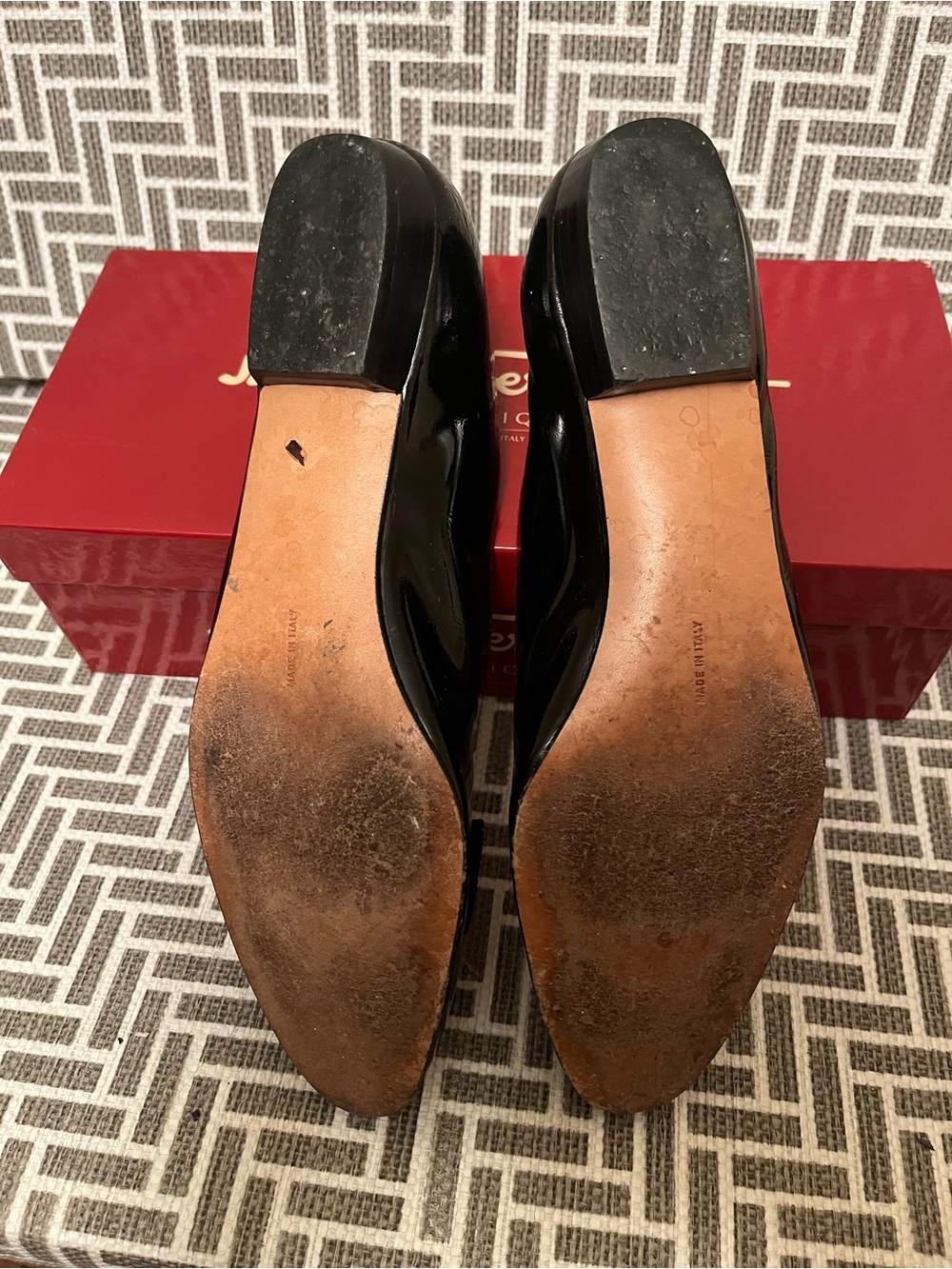 Salvatore Ferragamo Black Patent Leather Loafers with Gold Hardware - Picture 4 of 5